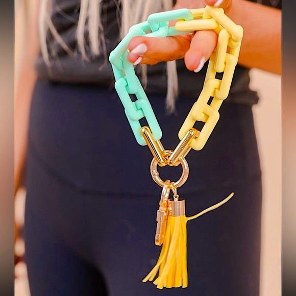 🆕💜🩷LAVENDER/PINK RECTANGLE 2 TONE Rubber Coated Keychain - Picture 5 of 9